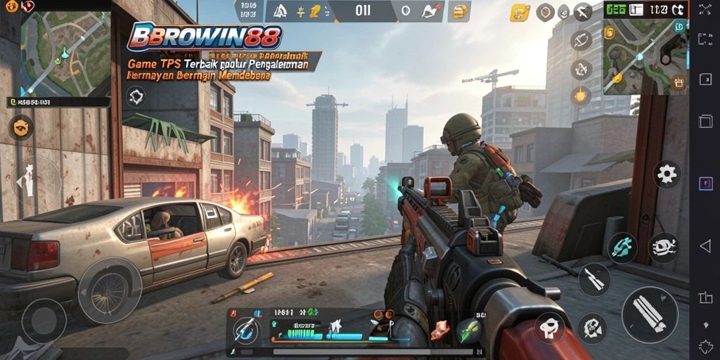 Tampilan screenshot BROWIN88 yang menunjukkan gameplay TPS yang mendebarkan.