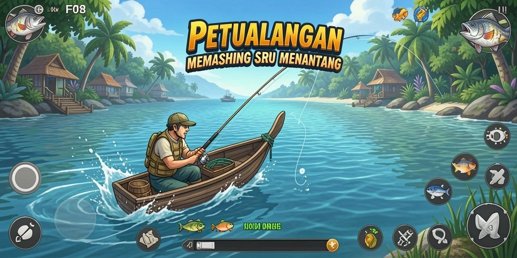 Screenshot gameplay F08 menampilkan aksi seru saat memancing.