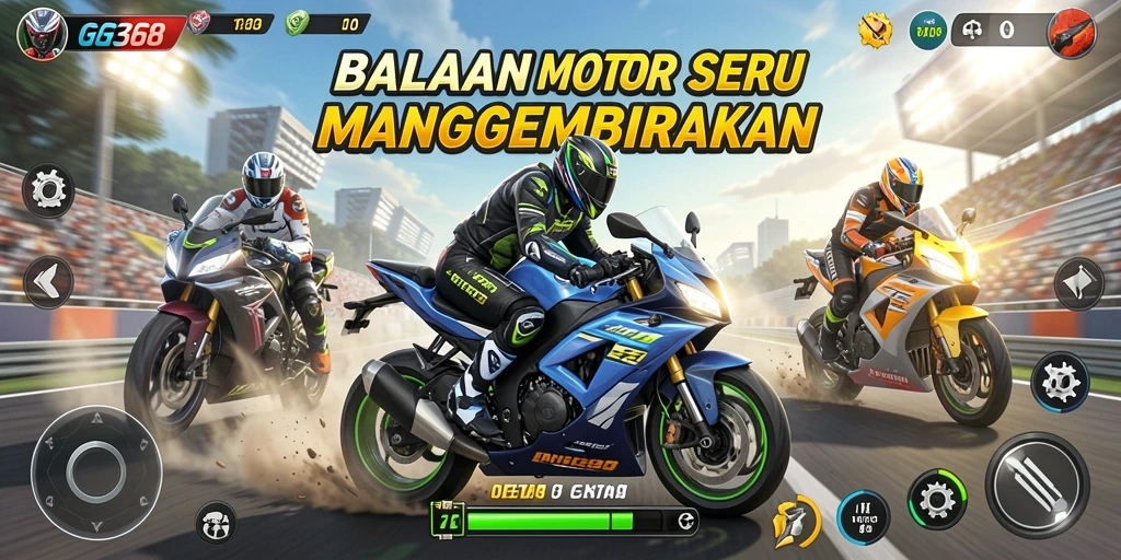 Gameplay seru GG368 dengan balapan motor yang mendebarkan.