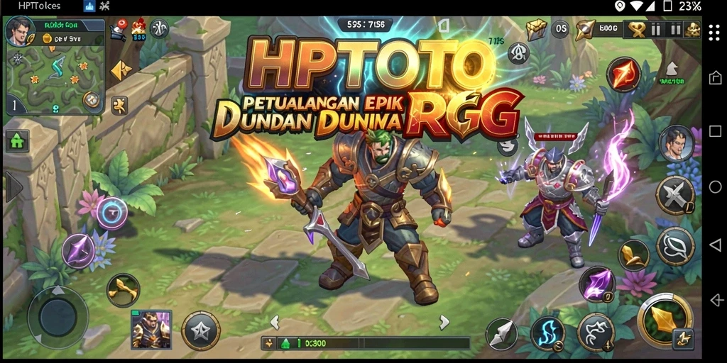 Screenshot HPTOTO menampilkan karakter dalam pertarungan epik di dunia fantastis.