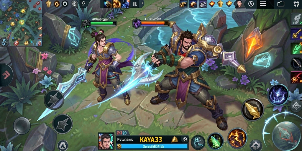 Screenshot gameplay KAYA33 menampilkan pertarungan seru antar karakter MOBA.