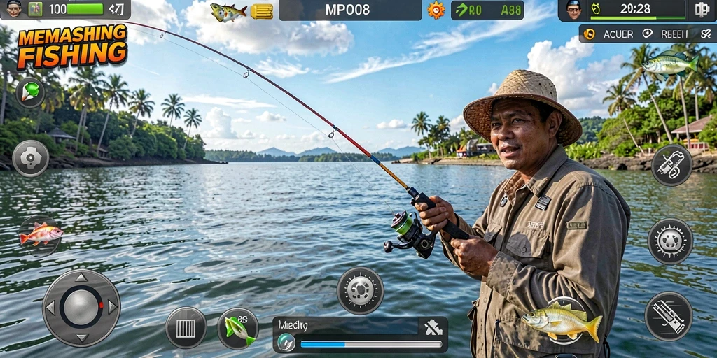Tampilan gameplay MPO08 dengan pengalaman memancing yang mendebarkan.