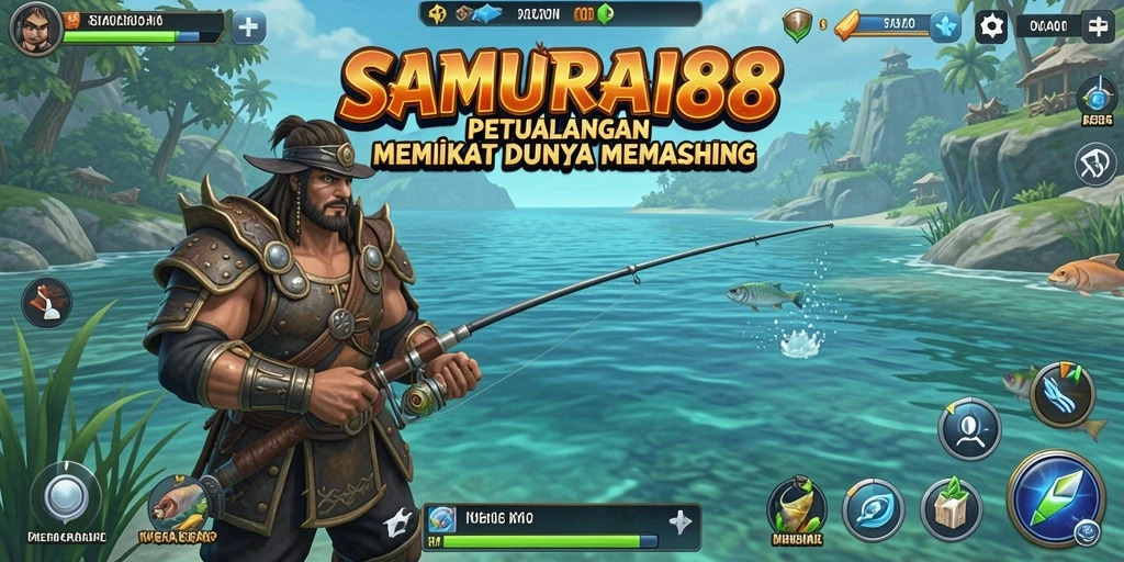 Tampilan utama gameplay SAMURAI88 saat memancing dengan latar pemandangan yang indah.